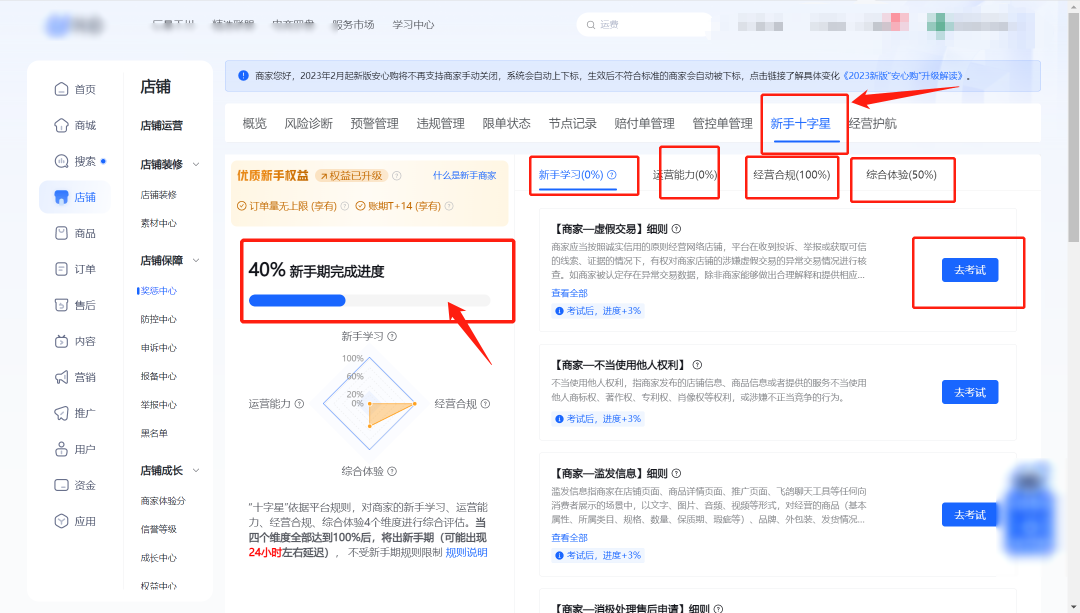 【新手学习】、【运营能力】、【综合合规】、【综合体验】 【新手学习】、【运营能力】、【综合合规】、【综合体验】
