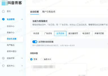 抖音广告主页咨询设置
