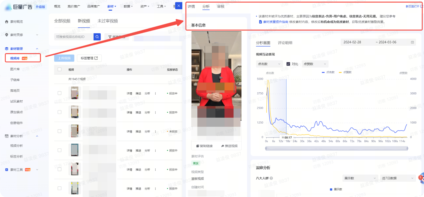 抖音广告单素材维度数据