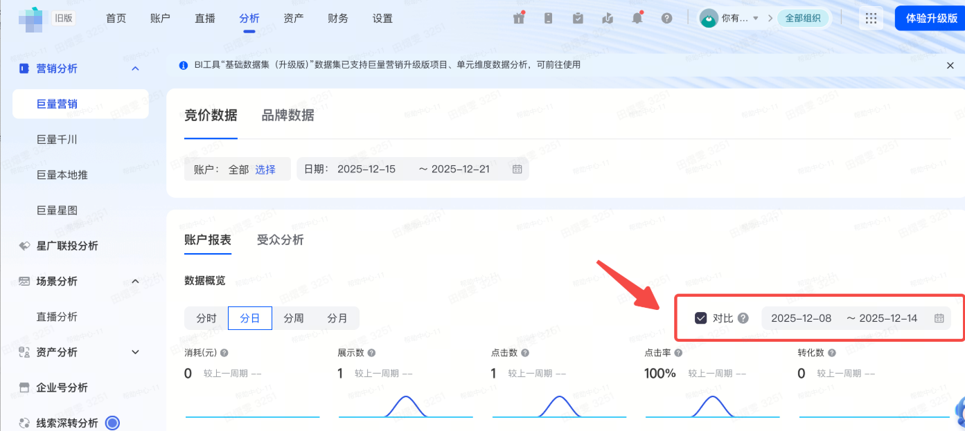 抖音广告账户报表对比